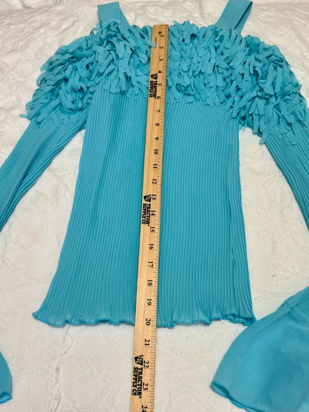 Aqua Fringe-Trim Long-Sleeve Ribbed Women's Top - Picture 10 of 12